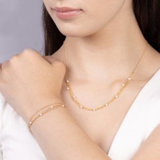 Bransoleta pozłacana z białymi perłami/x3 anker M3-086 GOLD próba 925