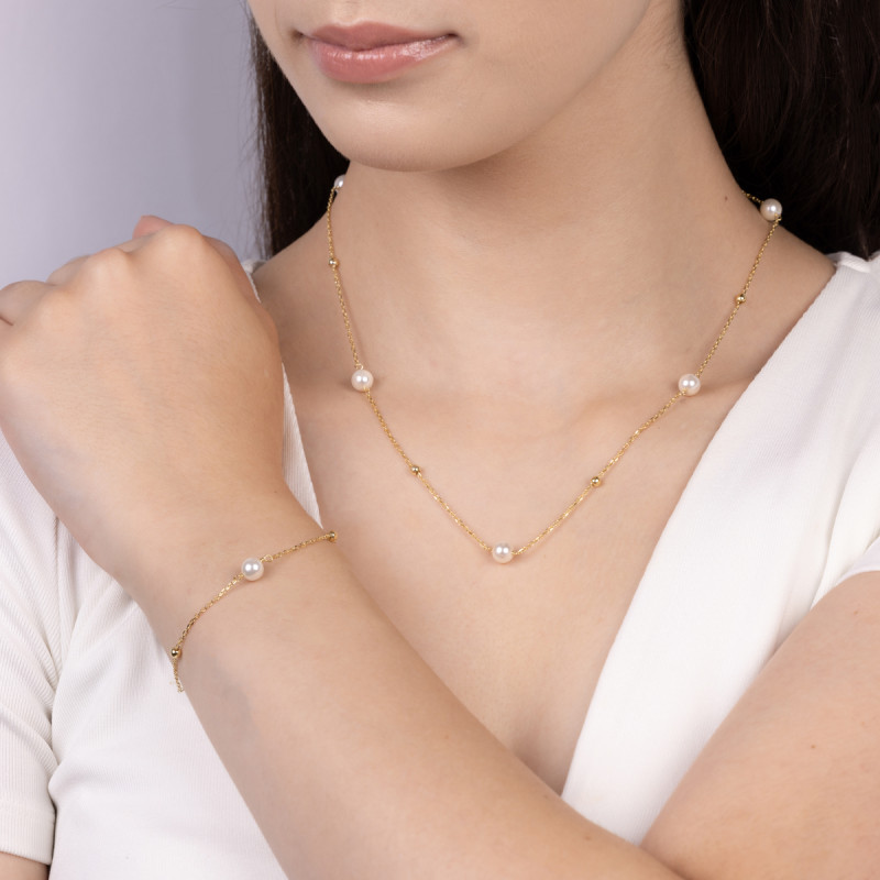 Bransoleta pozłacana z perłami jubilerskimi i kulkami/anker M3-158 GOLD próba 925