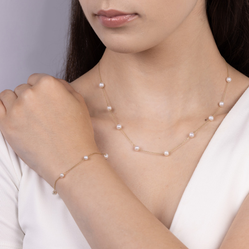 Naszyjnik złoty z białymi perłami jubilerskimi/anker MZ T23-N-PRL-1-4,50mm próba 375