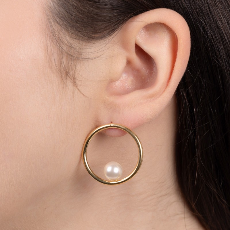 Kolczyki pozłacane biała perła na kole 23 mm/sztyft M3-029 GOLD próba 925