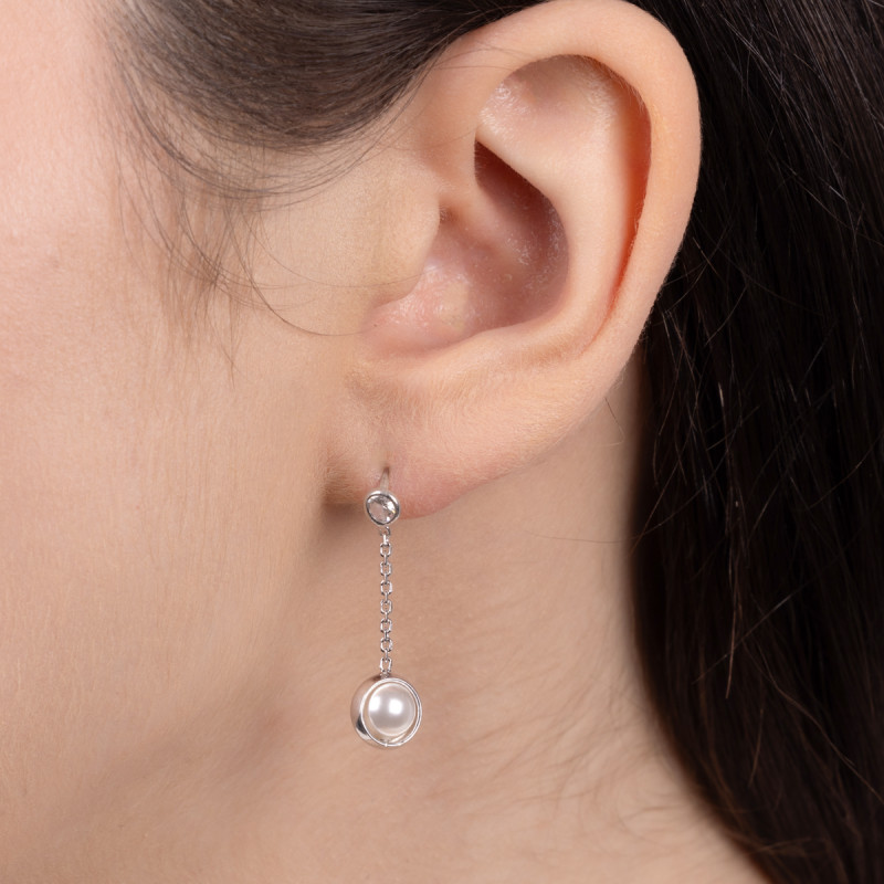 Kolczyki srebrne biała perła jubilerska na ankerze/sztyft NI ORN11109 ROD próba 925