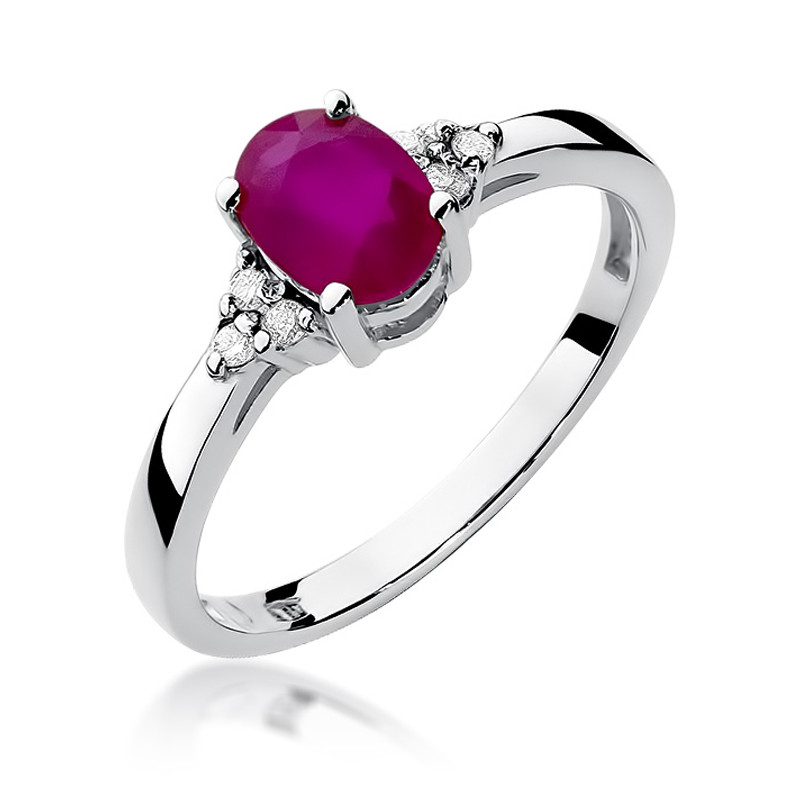 Pierścionek złoty z rubinem i diamentami BE W-308 RB białe złoto próba 585
