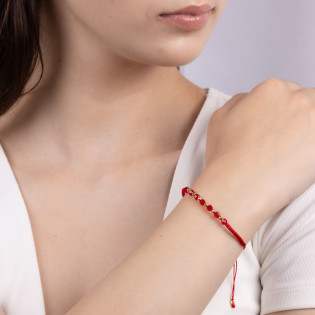 Bransoleta pozłacana czerwone kryształki i grawerowane kulki VJ 77-1-1-G kryształ re BIG próba 925