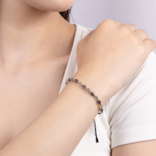 Bransoleta pozłacana fluoryt i grawerowane kulki VJ 14-G fluoryt sq próba 925