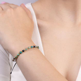 Bransoleta pozłacana zoisyt i grawerowane kulki VJ 16-G zoisyt próba 925