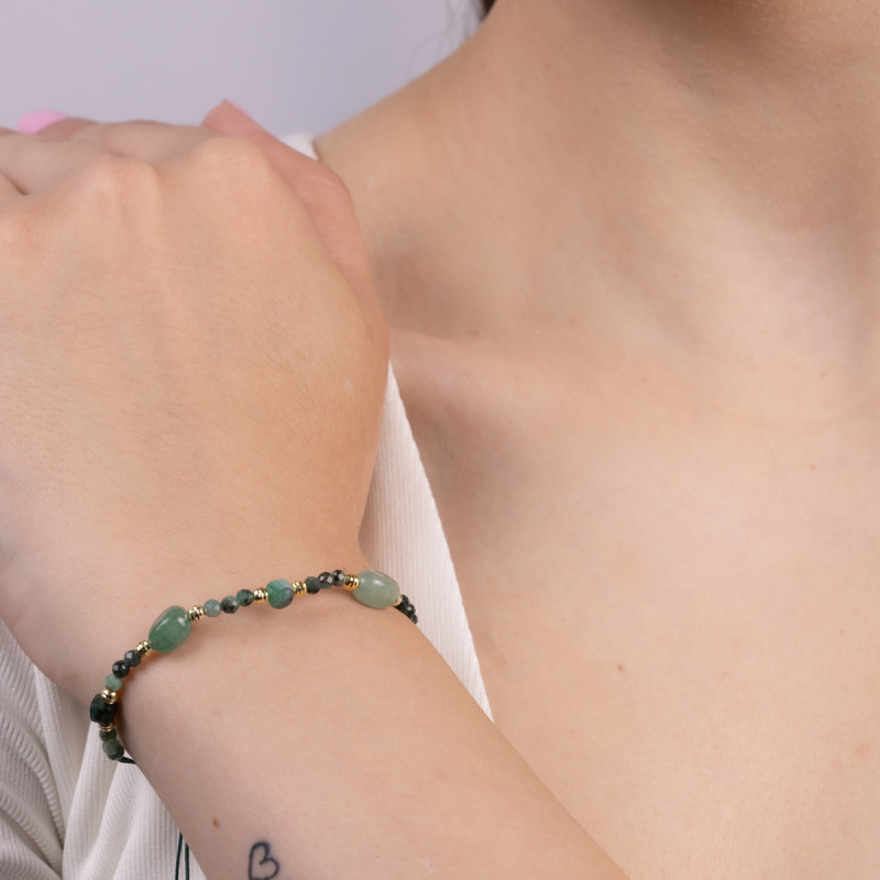 Bransoleta pozłacana awenturyn, szmaragd i grawerowane kulki VJ 111-G awenturyn+szmaragd próba 925