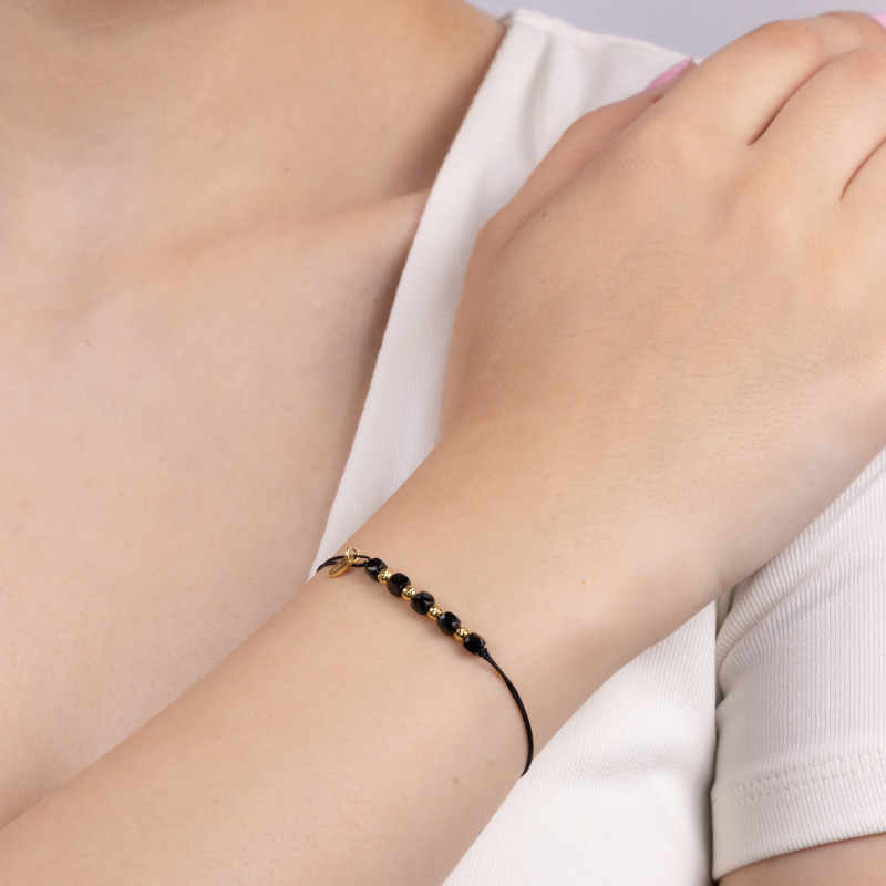 Bransoleta pozłacana czarne i żółte grawerowane kuli VJ 1-G spinel sq bic próba 925