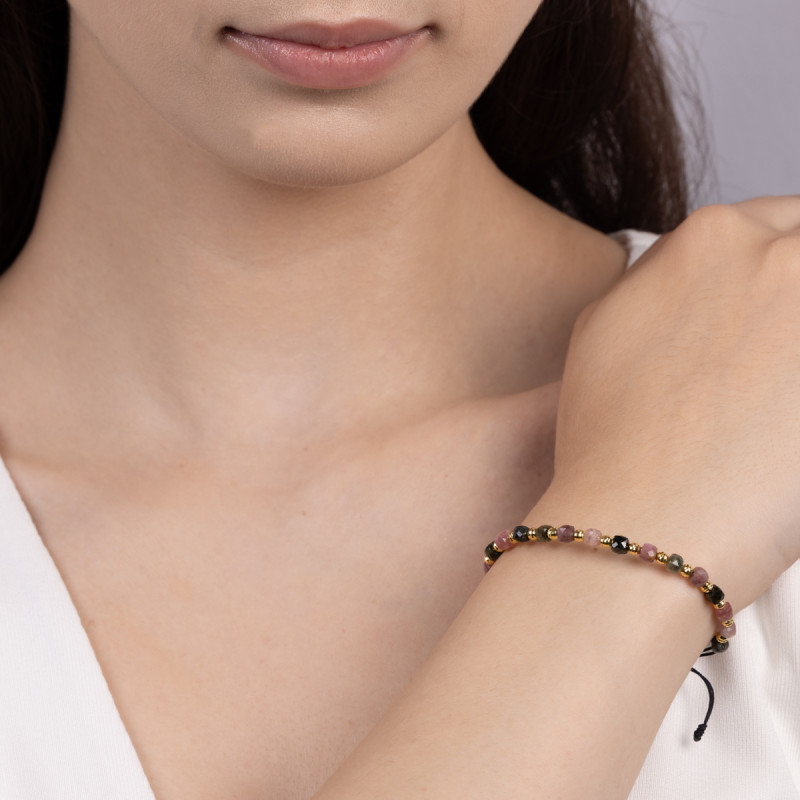 Bransoleta pozłacana turmaliny i grawerowane kulki VJ 14-G turmalin sq próba 925