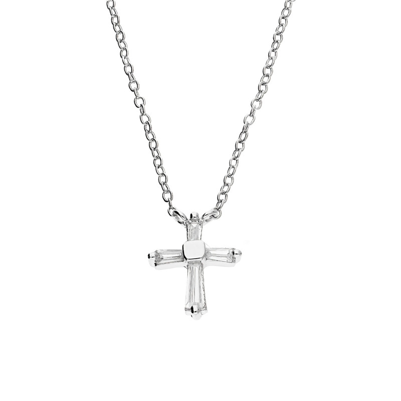 Naszyjnik srebrny krzyżyk z cyrkoniami bagietami i gładką kulką/anker HS1687 próba 925
