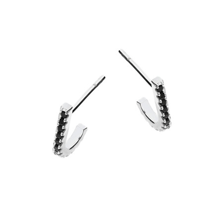 Kolczyki srebrne powinięta pałka z czarnymi cyrkoniami/sztyft JA932-2 ROD próba 925