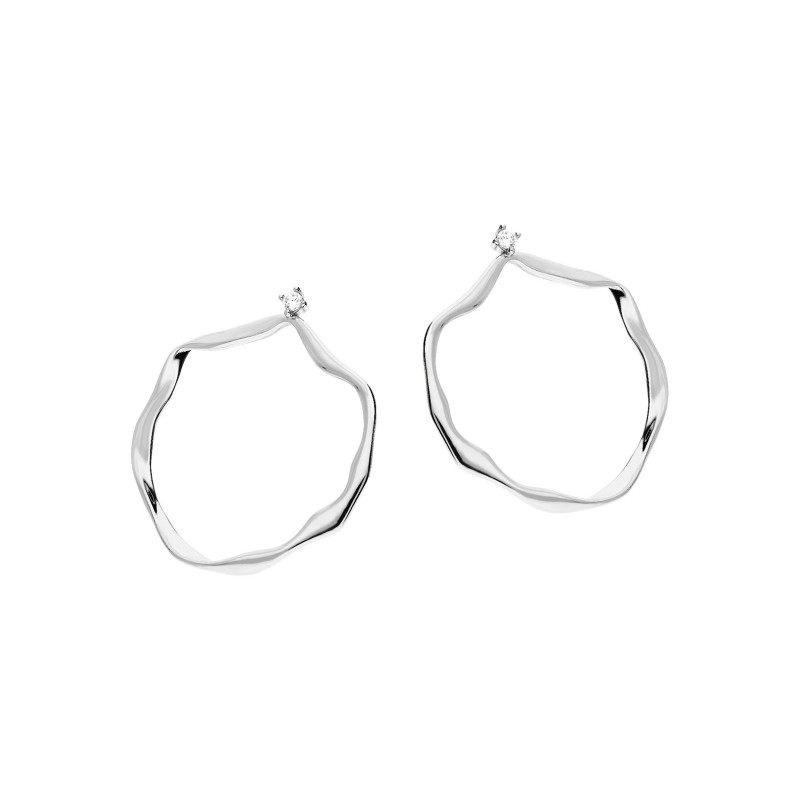 Kolczyki srebrne falowane kółka z cyrkonią/sztyft JA1128 ROD próba 925