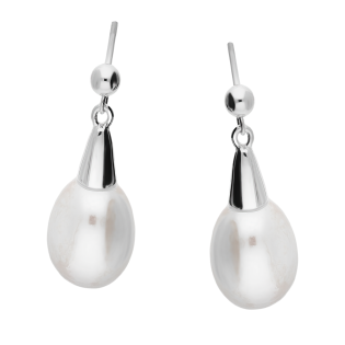 Kolczyki srebrne biała perła jubilerska i stożek/sztyft JA1129 ROD próba 925