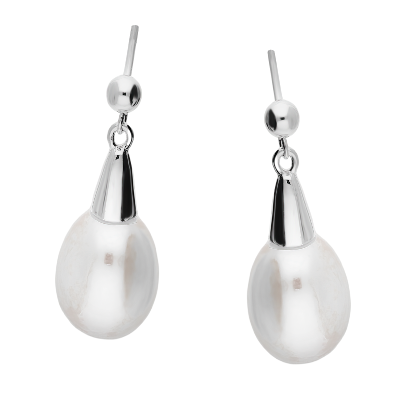 Kolczyki srebrne biała perła jubilerska i stożek/sztyft JA1129 ROD próba 925