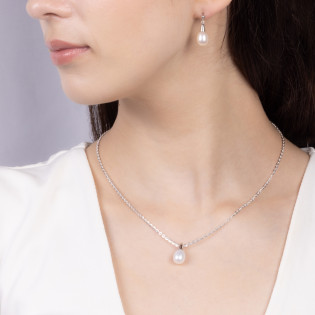 Kolczyki srebrne biała perła jubilerska i stożek/sztyft JA1129 ROD próba 925