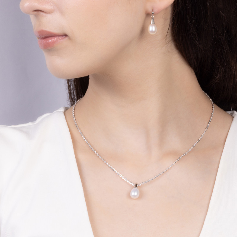 Kolczyki srebrne biała perła jubilerska i stożek/sztyft JA1129 ROD próba 925