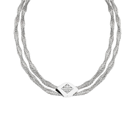 Naszyjnik srebrny romb z cyrkonią/calca x2 M3-153 ROD próba 925