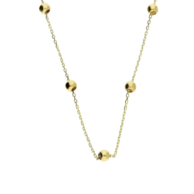 Naszyjnik złoty z gładkimi kulkami na łańcuszku anker