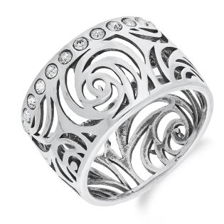 Pierścionek srebrny szeroki róże i białe cyrkonie SZ163 próba 925