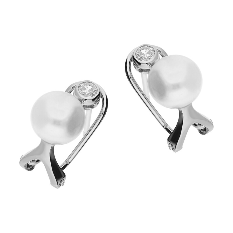 Kolczyki srebrne perła jubilerska z cyrkonią/omega JA847-1 próba 925