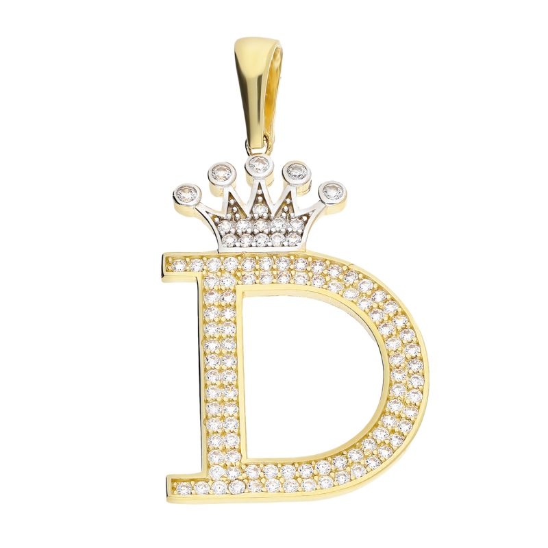Literka złota D z koroną i cyrkoniami LP 34U15-LT314-YW próba 585