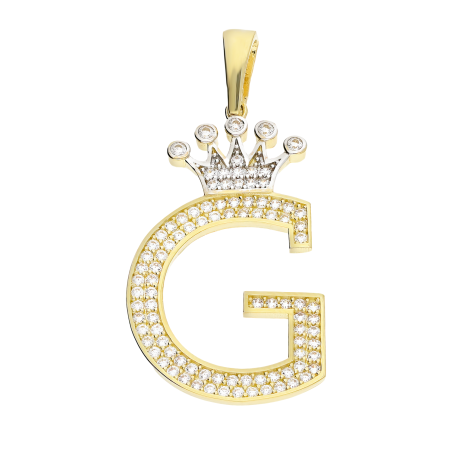 Literka złota G z koroną i białymi cyrkoniami LP 34U15-LT317-YW próba 585