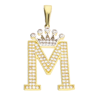 Złota zawieszka literka M z koroną i cyrkoniami - JubilerSezam.pl