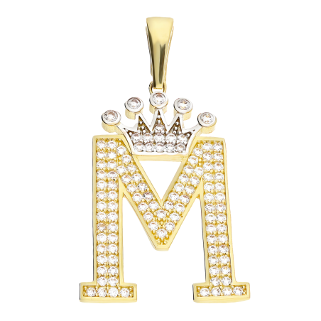 Złota zawieszka literka M z koroną i cyrkoniami - JubilerSezam.pl