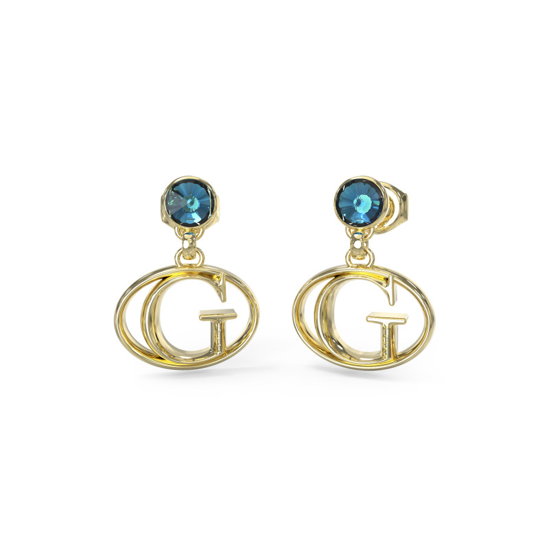 Złote kolczyki Guess z granatowym akcentem - JubilerSezam.pl