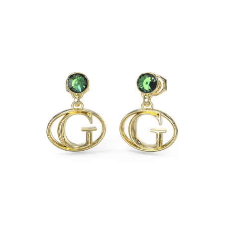 Kolczyki Guess złote z zielonym akcentem - JubilerSezam.pl