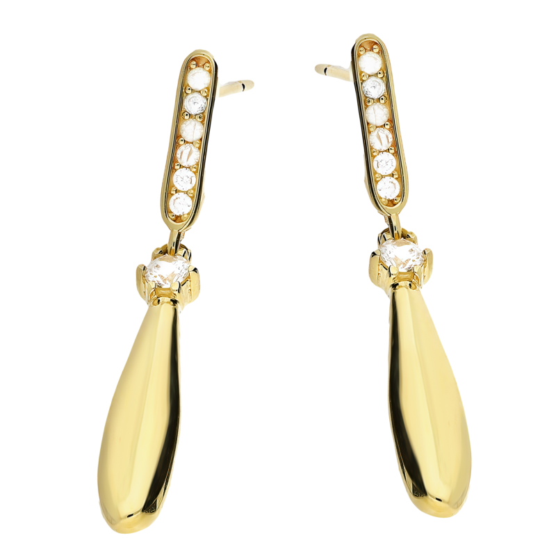 Kolczyki złote kropla i rząd białych cyrkonii/sztyft LP 75U225-FK1708-Y próba 375