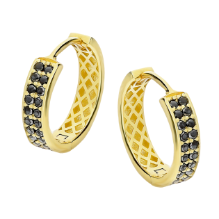 Złote kolczyki kółka z czarnymi cyrkoniami pr. 375 - JubilerSezam.pl