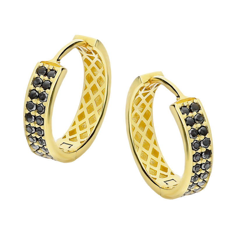 Złote kolczyki kółka z czarnymi cyrkoniami pr. 375 - JubilerSezam.pl