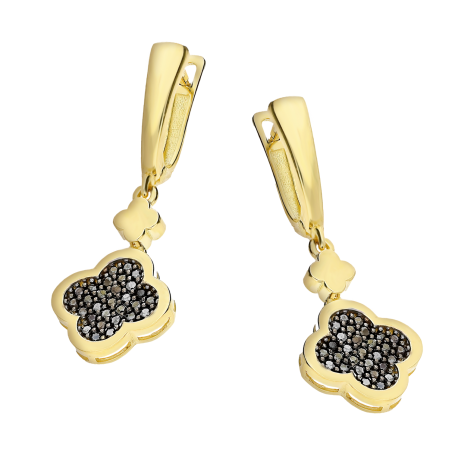 Kolczyki złote koniczyna z czarnymi cyrkoniami LP 96U25-MNSE238-1-Y próba 585