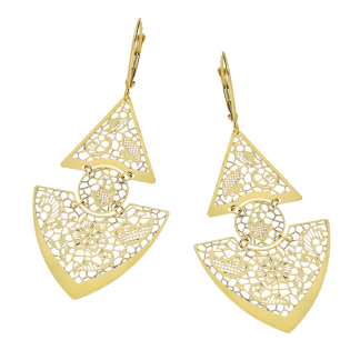 Kolczyki złote dwa ażurowe trójkąty i koło/big.zam M3-248 próba 585