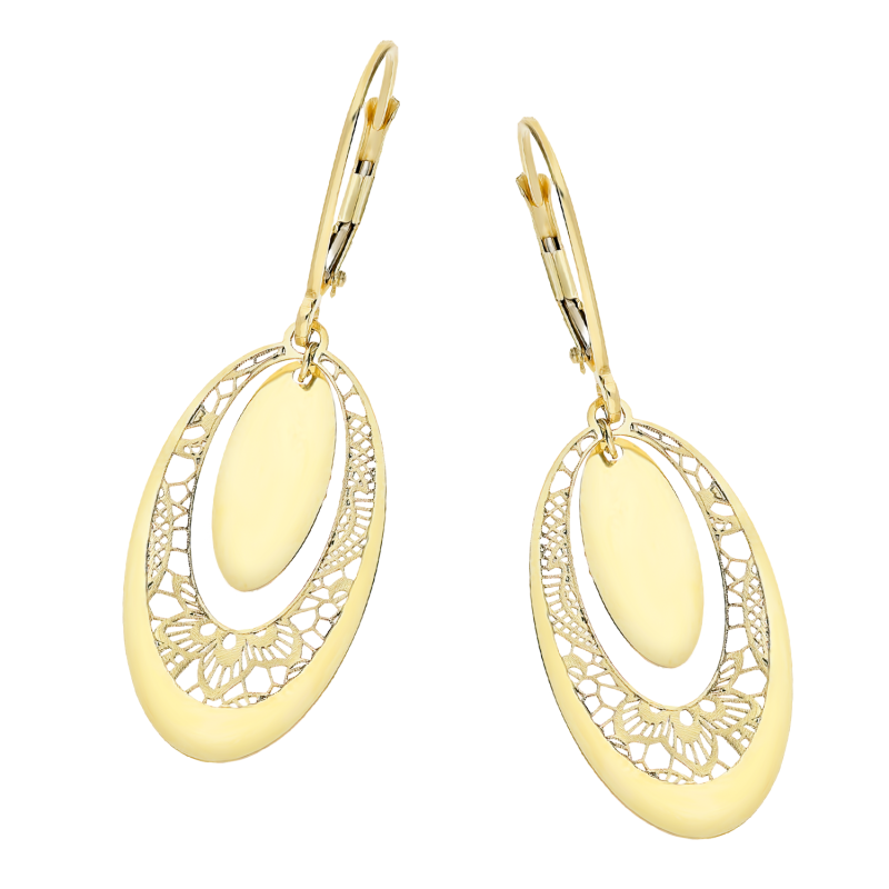 Kolczyki złote ażurowy owal z gładkim owalem/big.zam M3-258 próba 585