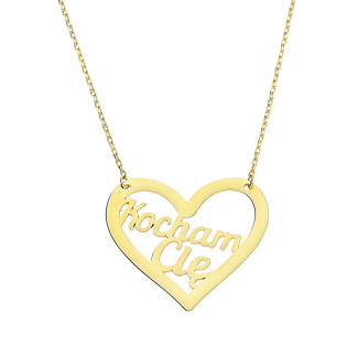 Naszyjnik ze złotym napisem Kocham Cię w sercu próba 585