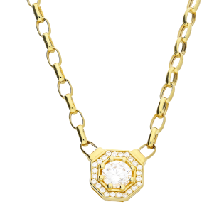 Naszyjnik złoty ośmiokąt z białymi cyrkoniami na łańcuszku rolo