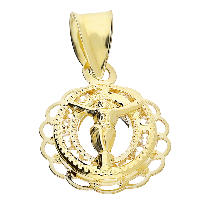 Medalik złoty owal z wizerunkiem Pana Jezusa i cyrkoniami próba 585