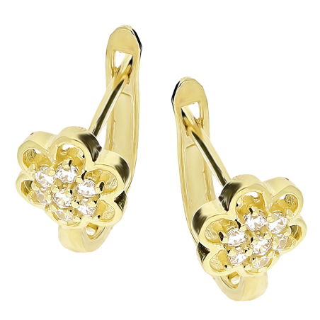 Kolczyki złote dla dziewczynki ażurowy kwiatek z białymi cyrkoniami/ang.zap. ZQ 466-AZA próba 585