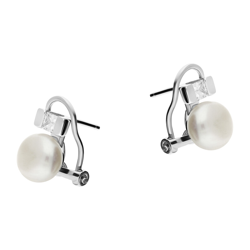 Kolczyki perła b 9mm+cyr kwadrat/omega JA847 próba 925