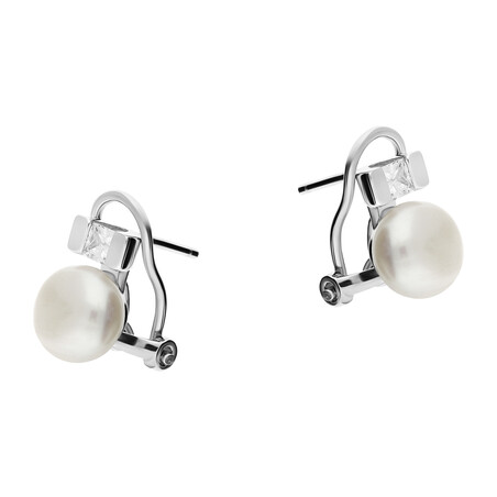 Kolczyki perła b 9mm+cyr kwadrat/omega JA847 próba 925