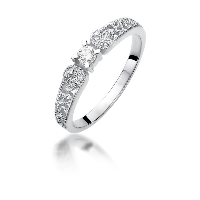 Pierścionek zaręczynowy z diamentami w ażurowej szynie BE W-411W obr.ornament próba 585