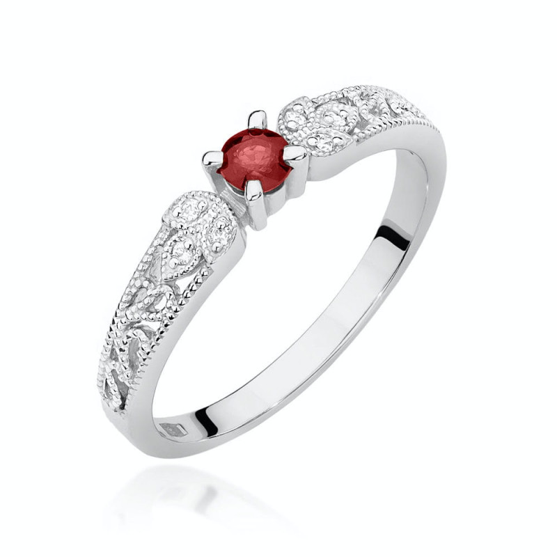 Pierścionek złoty z rubinem i diamentami BE W-411W RB obr.ornament próba 585