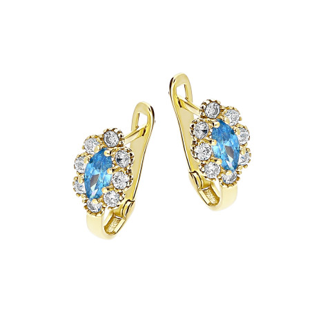 Kolczyki złote dla dziewczynki markiza z niebieską cyrkonią próba 375