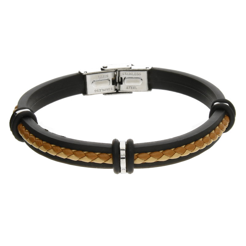 Bransoleta męska jasno-brązowy rzemyk na kauczuku EX BRX1815 BROWN