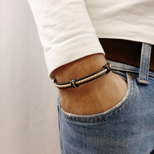 Bransoleta męska jasno-brązowy rzemyk na kauczuku EX BRX1815 BROWN