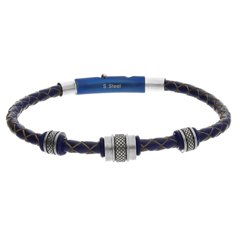 Bransoleta męska beczułki na niebieskiej plecionce EX BRX821B BLUE