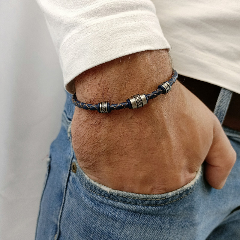 Bransoleta męska beczułki na niebieskiej plecionce EX BRX821B BLUE