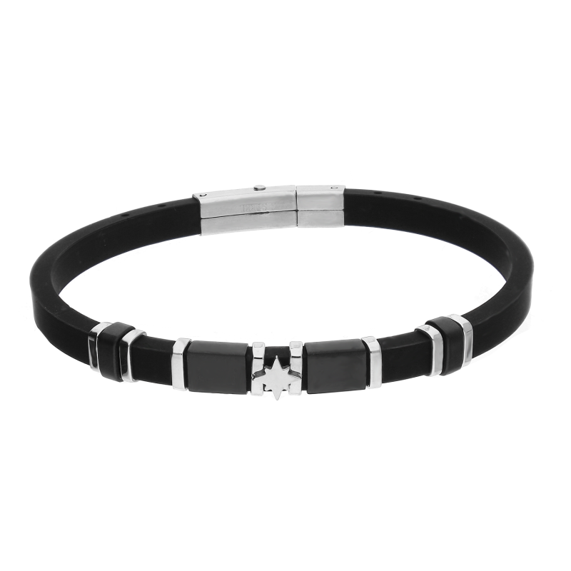 Bransoleta męska róża wiatrów na blaszkach/kauczuk EX BRX1754RV