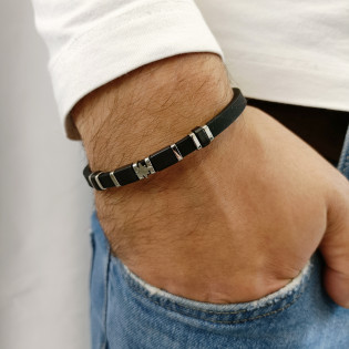 Bransoleta męska róża wiatrów na blaszkach/kauczuk EX BRX1754RV